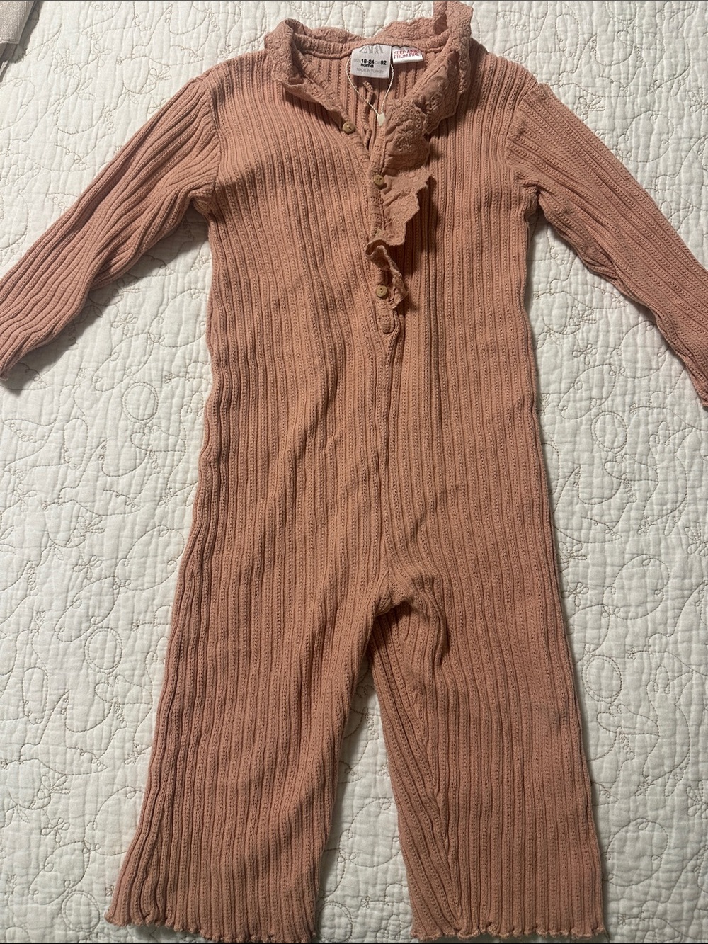 Zara Girls Soft Ribbed One-Piece Romper in Dusty Rose 18-24 months